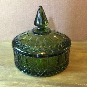 Vintage green candy dish.6”diameter.6”tall. Perfect condition.
